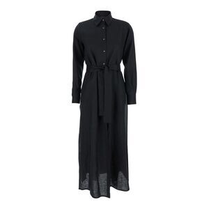 PLAIN | Dresses | Plain Black Dress With Classic Collar And Adjustable  Skirt In Linen Woman | Poshmark